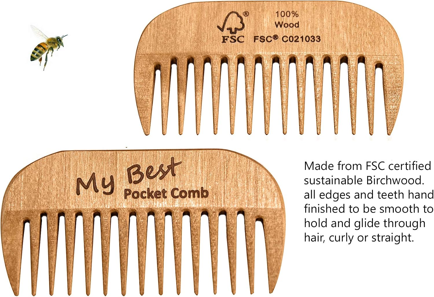 COMB-MY BEST Hair care wooden comb, all types straight to curly, eco friendly FSC certified birch wood, pocket sized - Image 3