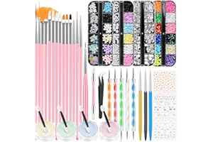 YOOVR Nail Art Kit, Nail Art Tools, Nail Design Tools, Nail Art Brushes Decoration Kit, Nail Dotting Tool, Nail Kit for Beginners, Chrome Nail Powder, Nail Stickers, Nail Rhinestones, Nail Charms Gems