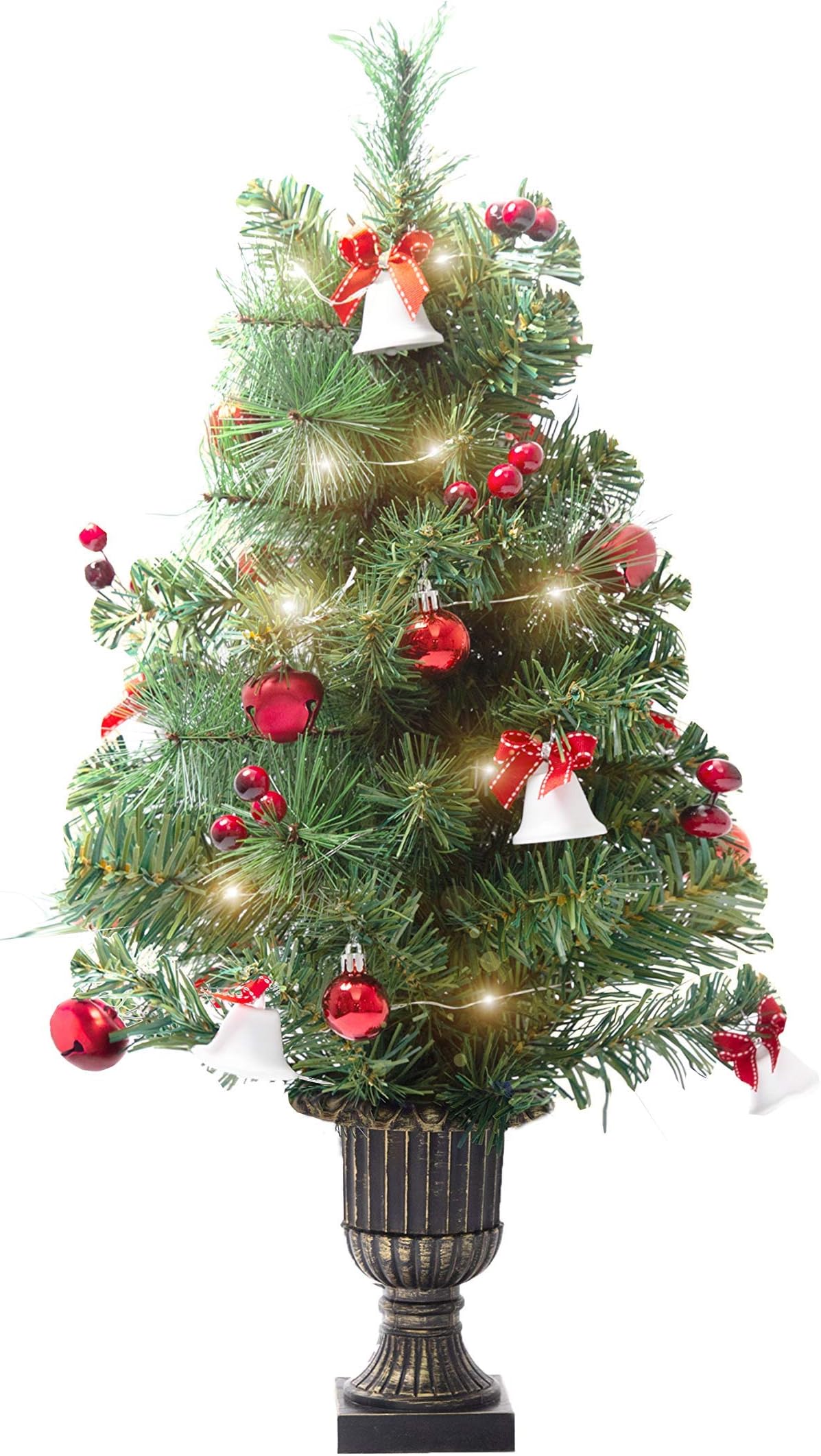 KPCB Small Christmas Tree Pre Lit and Pre-décor 55 cm and Batteries Operated