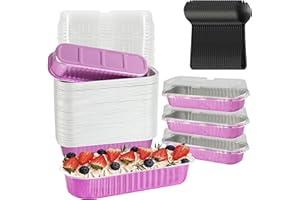 BAKINGPAK Aluminum Mini Loaf Pans, 50pcs 6.8oz 200ml Disposable Ramekins With Lids Mini Bundt Cake Pan Aluminum Pans With Lids Mini Cupcakes Pan Valentines Brithday Party, Pink
