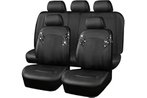 CAR PASS Bling Car Seat Covers Shining Rhinestone Diamond Waterproof Faux Leather Full Set Universal Fit 95% Automotive Glitter Crystal Sparkle Strips for Cute Women Girl, Black Diamond