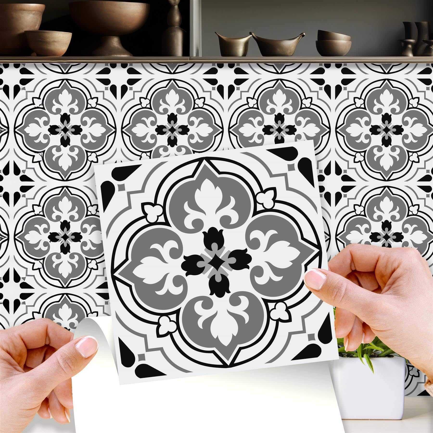 WALPLUS Seamless Antique Floral Tiles Design Wall Stickers 15 cm-24 pcs Peel and Stick Backsplash Tile Paint, Stick on Wall, Tile on Wall, Splashback Kitchen Spring Easter Decoration