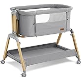 Jimglo 3 in 1 Baby Bassinet, Rocking Bassinets with Comfy Mattress and Wheels, Adjustable Height Bassinet Bedside Sleeper, Easy Folding Portable Crib for Newborn (Grey)