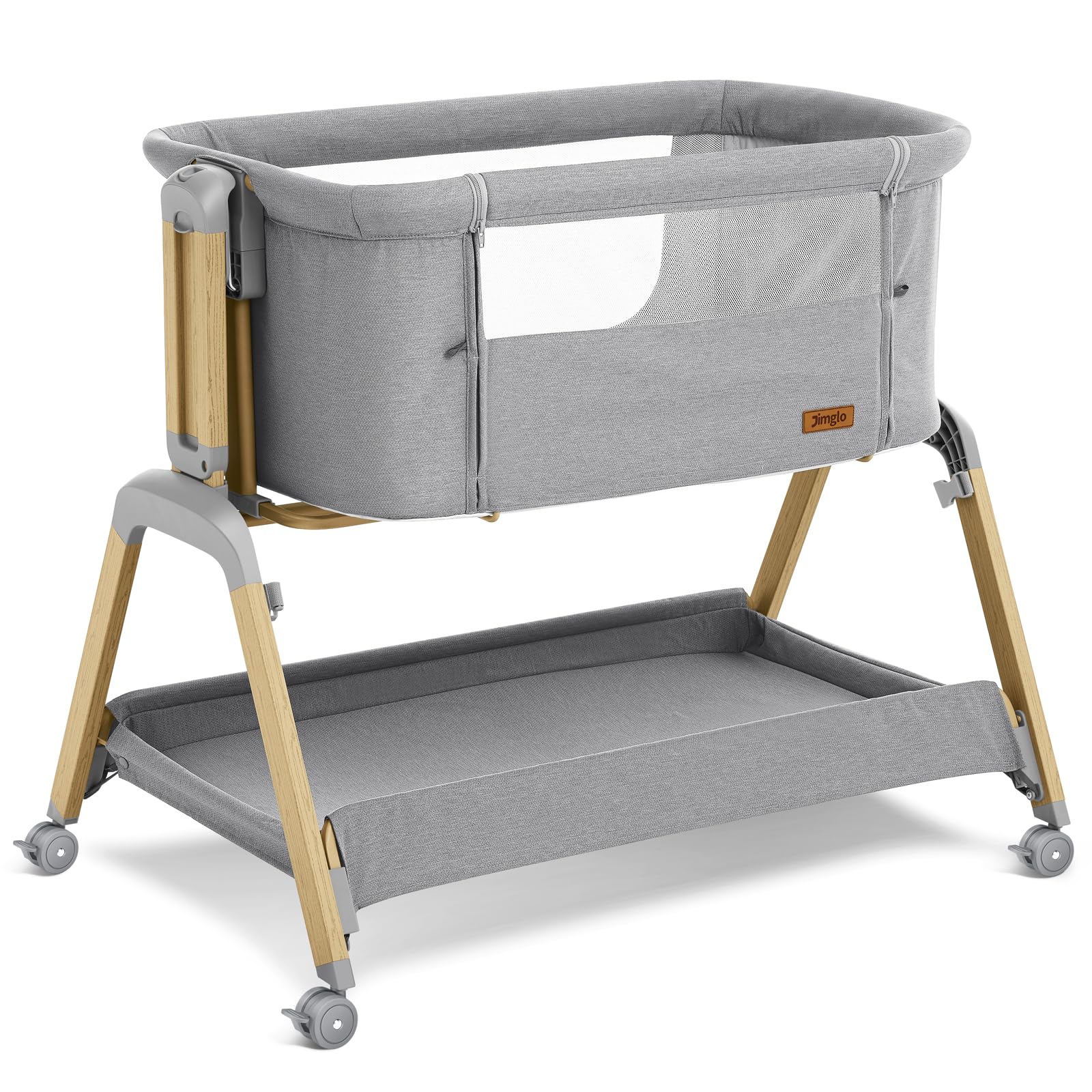 3 in 1 Baby Bassinet, Rocking Bassinets with Comfy Mattress and Wheels, Adjustable Height Bassinet Bedside Sleeper, Easy Folding Portable Crib for Newborn (Grey)