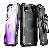 M MYBAT PRO for iPhone Air Case with Belt Clip Holster,[Compatible with Magsafe] w/Screen Protector,Anti-Drop,Shockproof,w 360°Rotating Kickstand,Heavy Duty Protection (Blue) (Black)