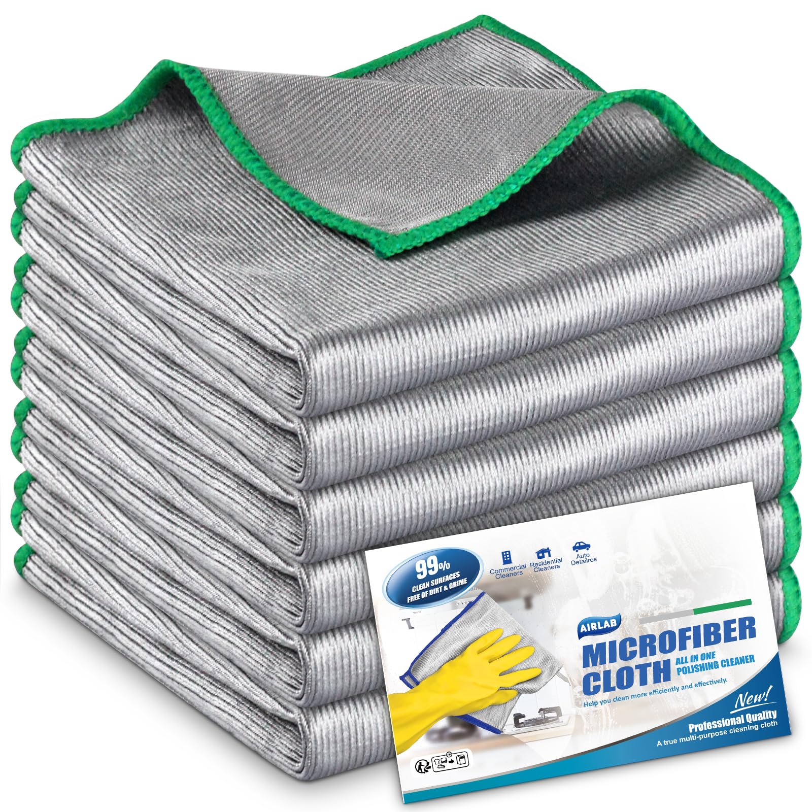 Airlab 6x Magic Glass Cleaning Cloth, Double-Sided Lint Free Microfibre Cleaning Cloth for Polishing Wine Glass, Windows and Mirrors, Streak Free Dish Cloths Kitchen Tea Towels, 30 x 30 cm