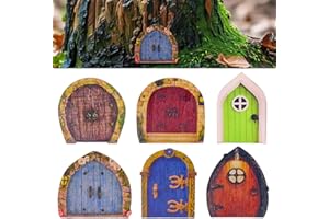 BLLREMIPSUR 6 PCS Mini Fairy Garden Door for Tree, Miniature Fairy Door for Fairytale Tiny House Doors, Bonsai Terrarium Micro Landscape Decoration Accessories