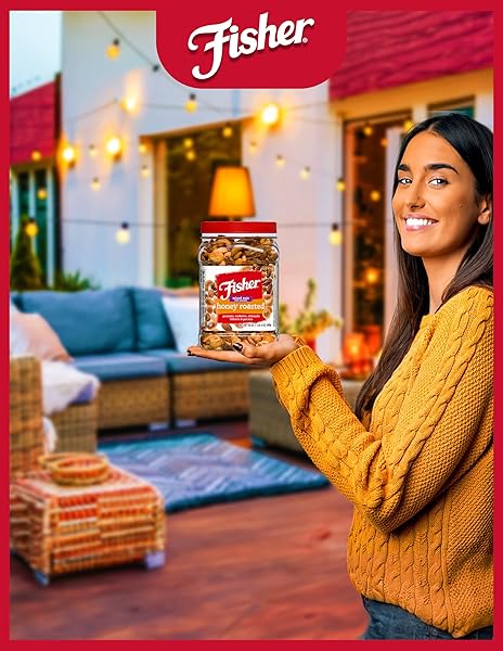 FISHER SNACK HONEY ROASTED MIXED NUTS WITH PEANUTS, 24 OUNCES, PEANUTS, CASHEWS, ALMONDS, FILBERTS, PECANS