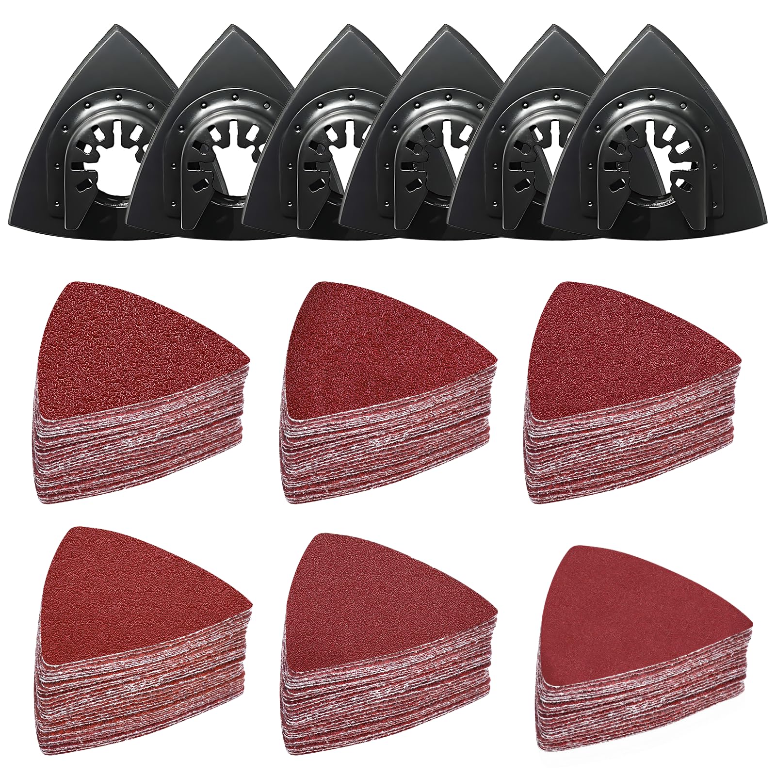 156Pcs Multi Tool Sanding Pad Kit, 6Pcs Triangle Sanding Pads, 150Pcs multitool sanding pad, 40/60/80/120/180/240 Grits Hook & Loop Multitool Sandpaper for Wood/Plaster etc Surfaces Polish Sanding