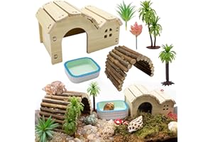 Niuohoy Hermit Crab Kit Hideout Water Pool Tank Decorative Accessories with Palm Tree Decorations Enrichment Toy for Turtles Lizard Frog Gecko Chameleons