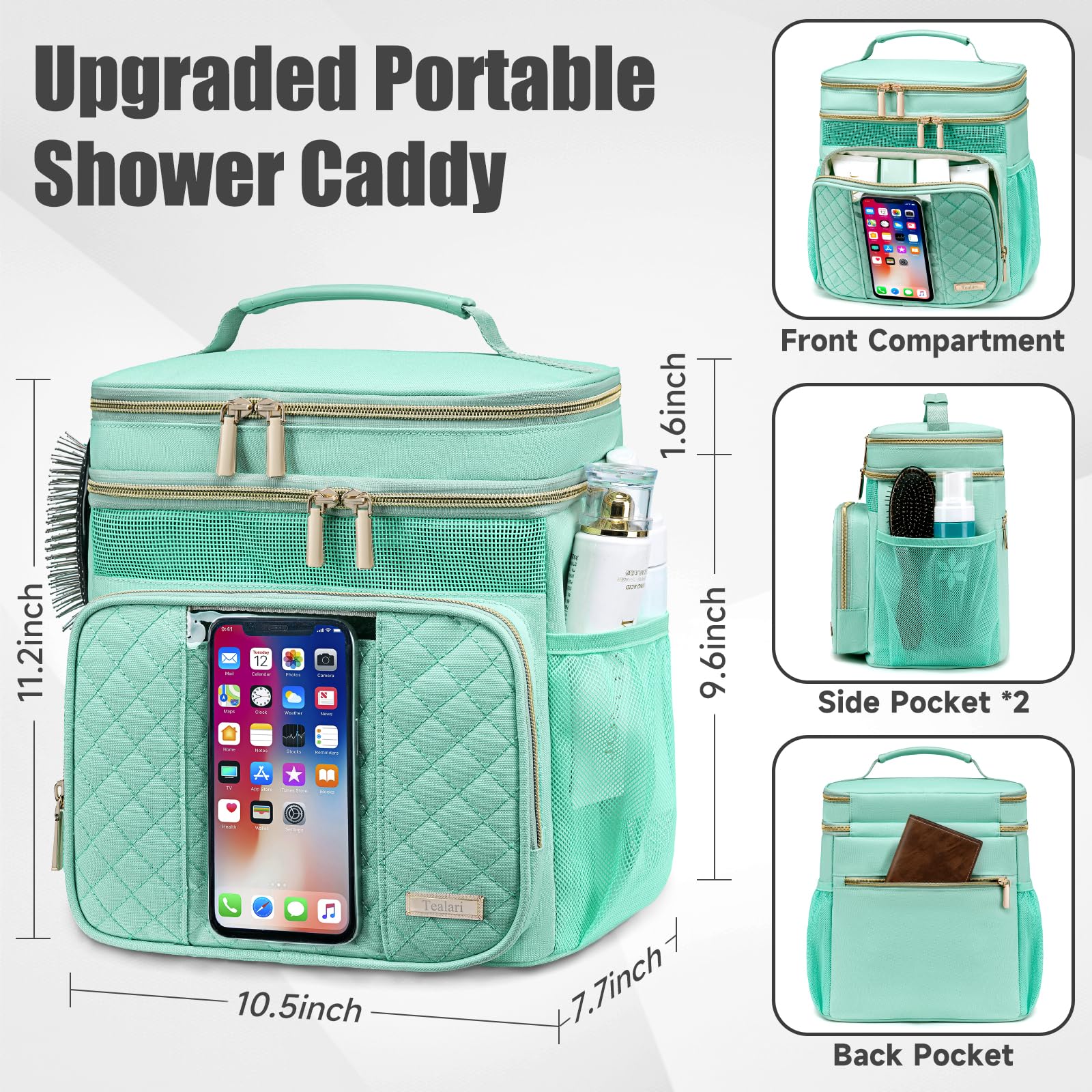 Tealari Large Toiletry Bag for Women Men,Bathroom Bag,Water Resistant Shower Bag,Makeup Bag,Portable Shower Caddy for College Dorm,Hanging Travel Toiletry Bag with Transparent Waterproof Phone Pocket