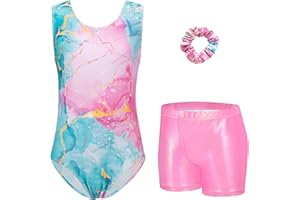 Zaclotre Gymnastics Leotards for Girls Sparkly Sleeveless Dance Unitards Biketards with Gym Shorts
