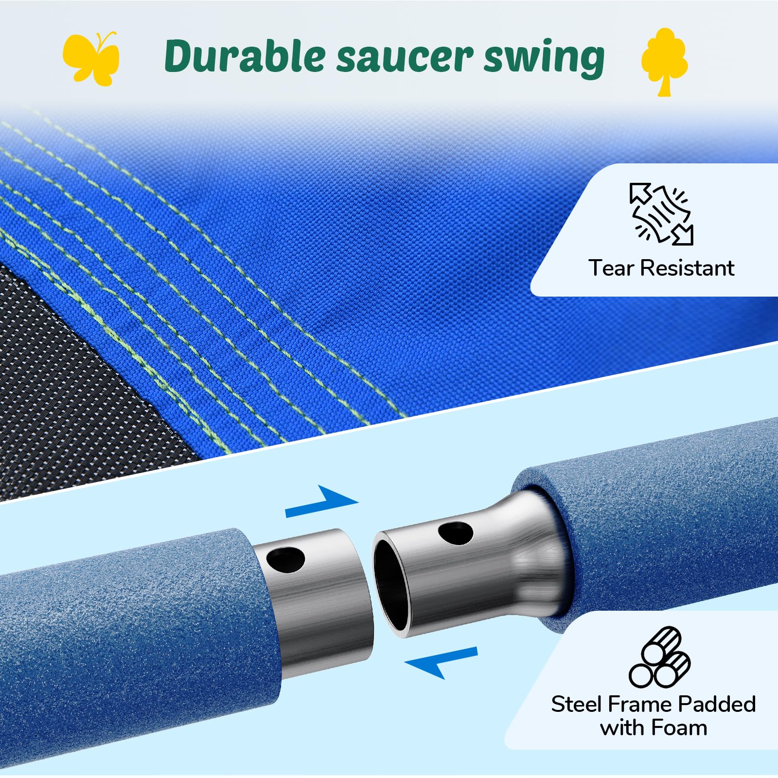 Trekassy 440lbs 2 Seat Swing Sets for Backyard, 1 Saucer Swing and 1 Belt Swing with Heavy Duty Outdoor A-Frame Metal Swing Stand for Playground, Playset