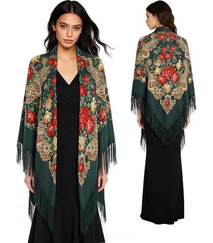 KINGREE Tassel Scarf, Large Square Shawl, Women's Traditional