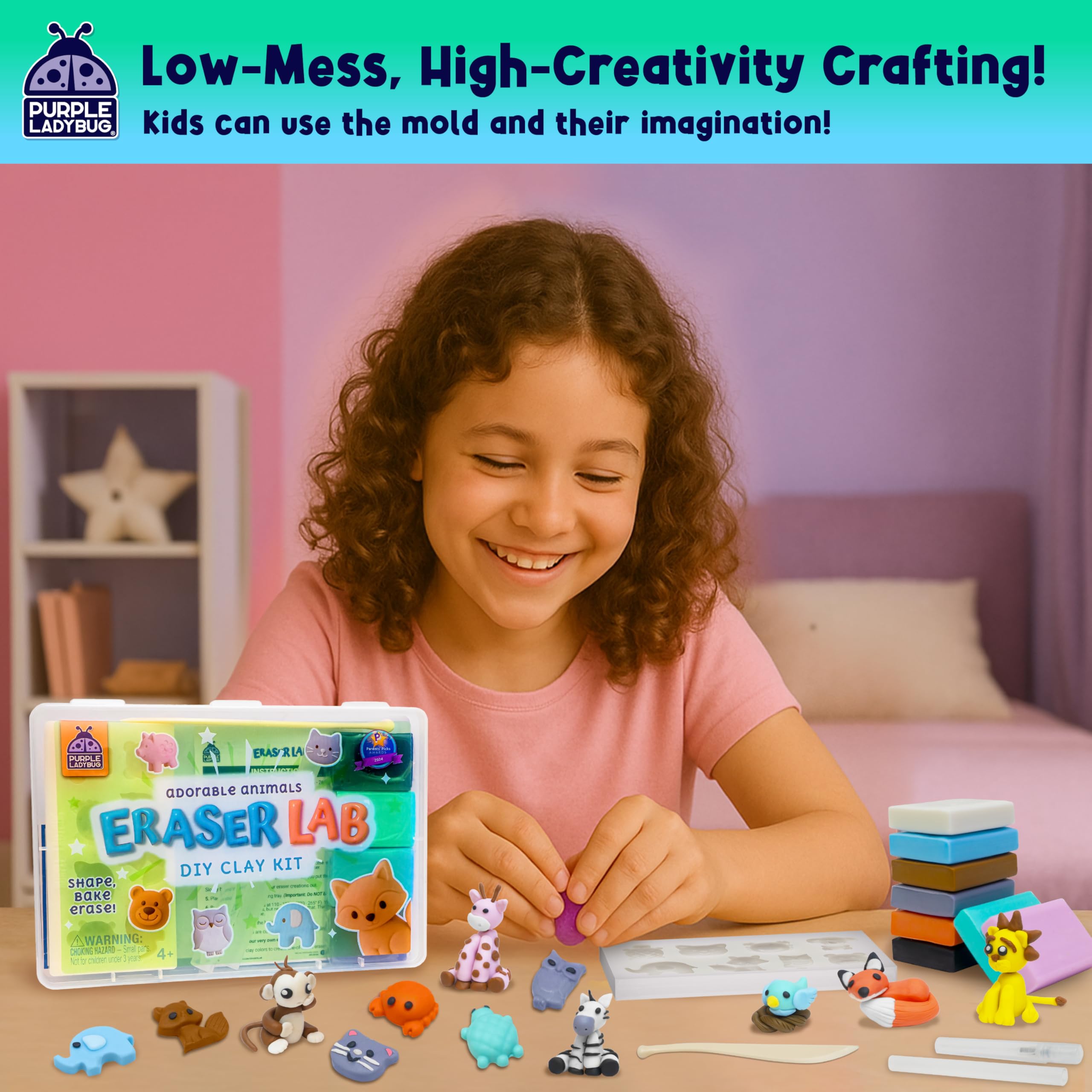 DIY Clay Cute Mini Eraser Kit for Kids - Birthday Christmas Gifts for 4 5 6 7 8 9 10 11 12 Girls & Boys - Students Desk Pet Animals Make Your Own Erasers Kit, Arts and Crafts for Kids Ages 8-12 4-8