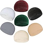 7X Islamic Muslim Kufi Hats for Men - 100% Cotton Prayer Hats, Crochet Taqiyah Takke Skull Caps for Men, Breathable Handmade Cufi Beanie, Muslim Clothing