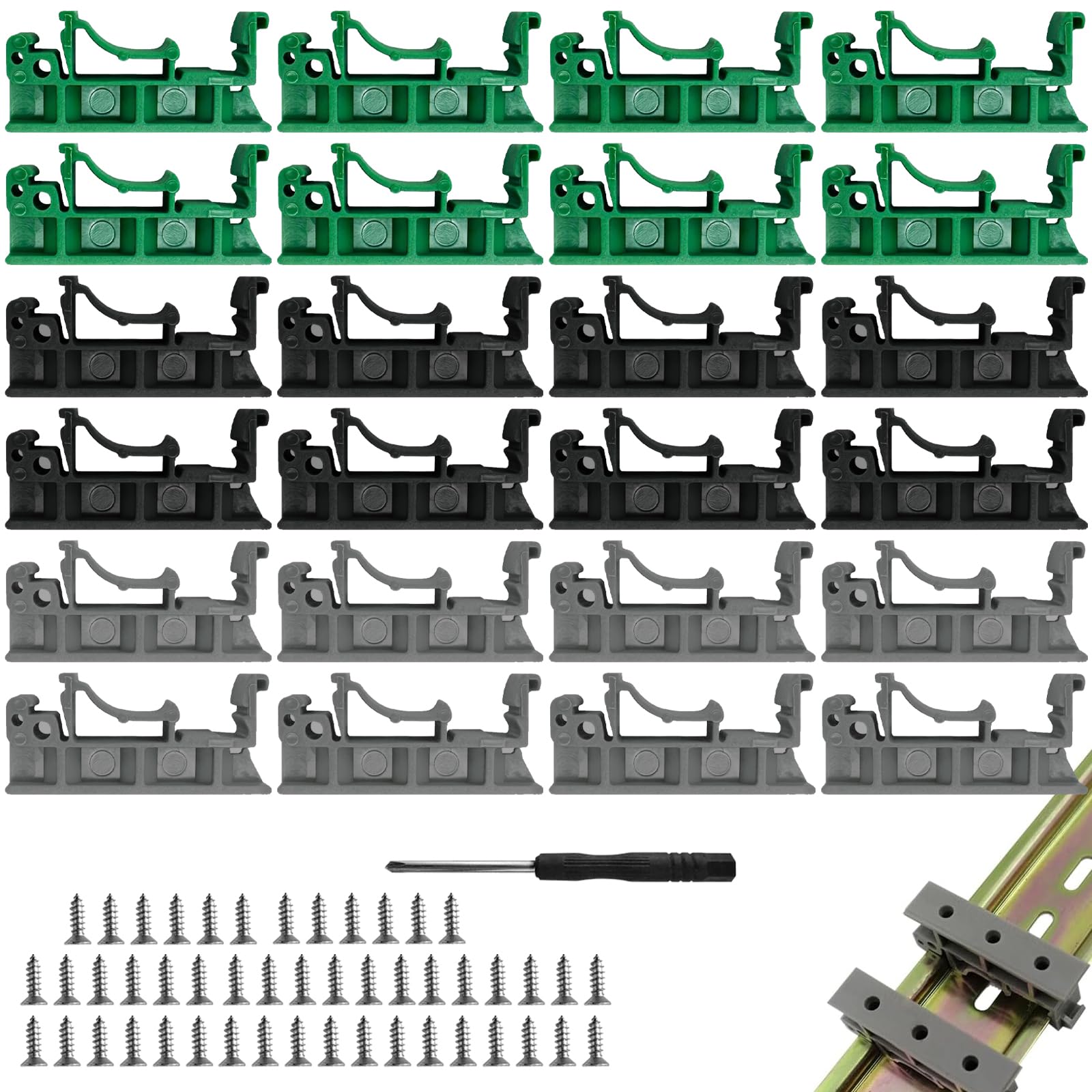 12Set PCB DIN C45 Rail Adapter,Circuit Board Mounting Bracket Adapter Enclosure Stand Carrier Clip DIY Electrical Box Switching Holder Clips Plastic Support Adapters Relay 35mm with 48 Mounting Screws