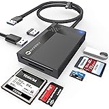 SD Card Reader 7 in 1, WARRKY Multi-Card Reader Hub for 3 USB 3.0, 4 Memory Cards [Fast, Simultaneous, Versatile] for…