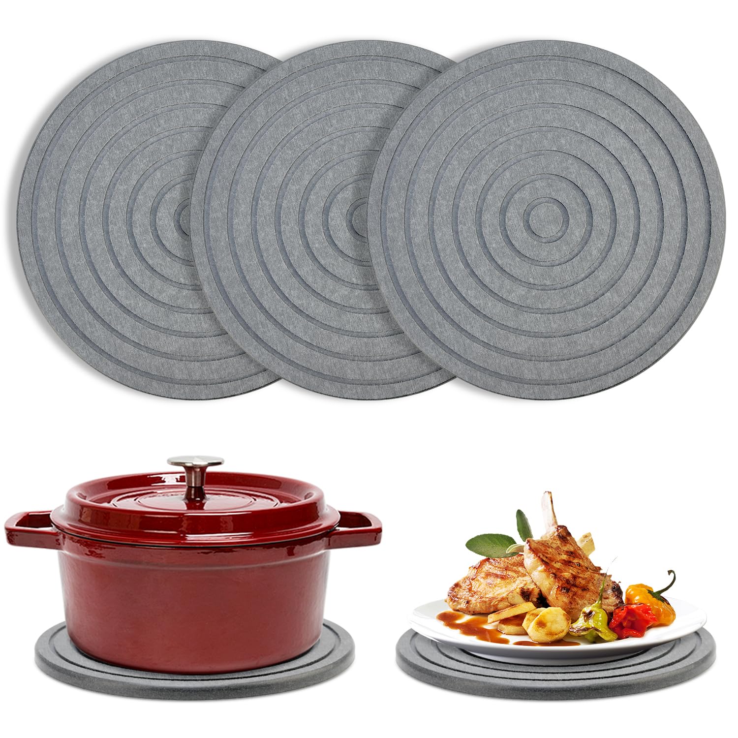 Photo 1 of 3 Pack Diatomite Stone Drying Round Trays for Kitchen Counter Decor Trivets for Hot Dishes Decorative Bathroom Sink Tray Silicone Ceramic Trivets for Hot Pots and Pans Large Coasters Marble Trivet