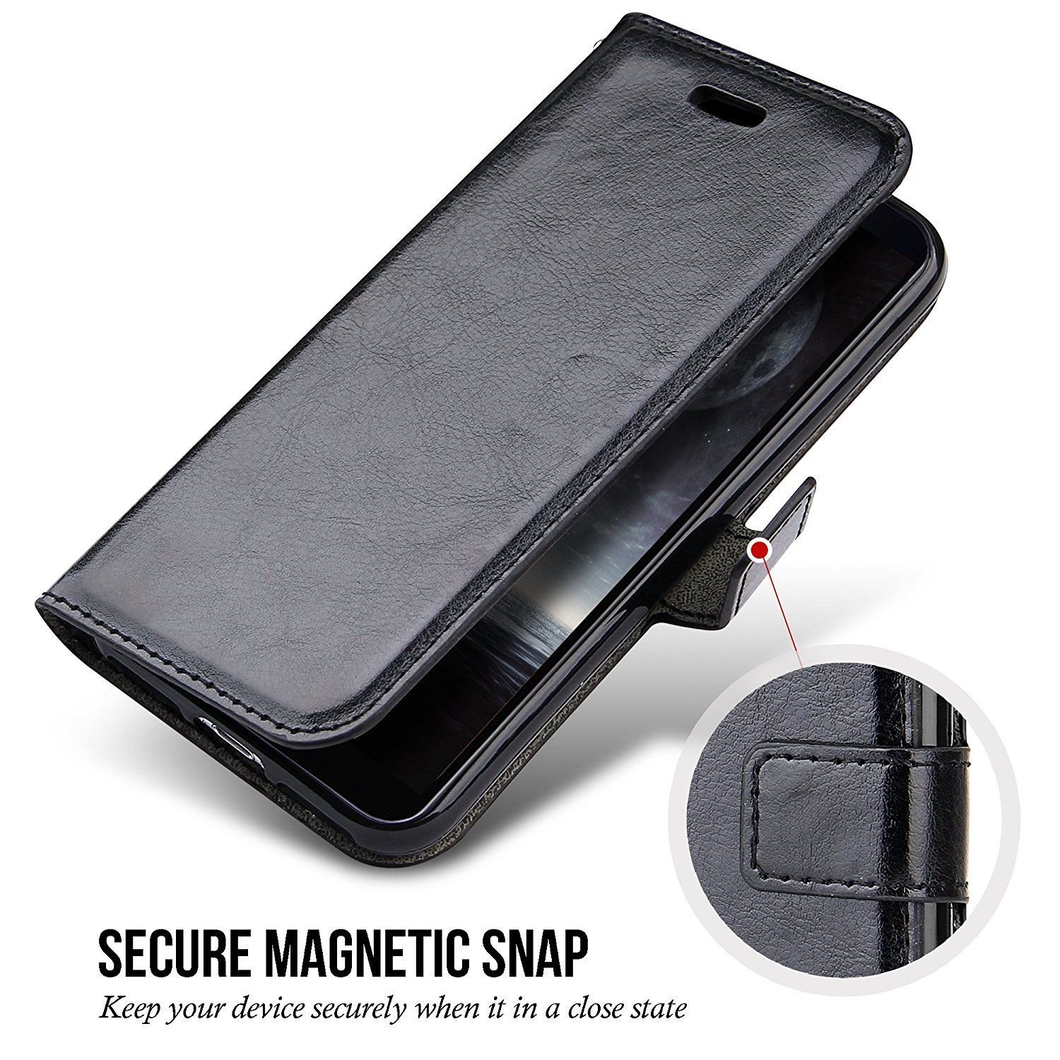 Samsung Galaxy S9 Plus Wallet Case Waterproof, PRODELI Slim Genuine Leather Folio Flip Phone Case Cover Protective Pouch [Magnetic Clasp Closure] [ID Card & Cash Slot] [Folding Kickstand] (Black)