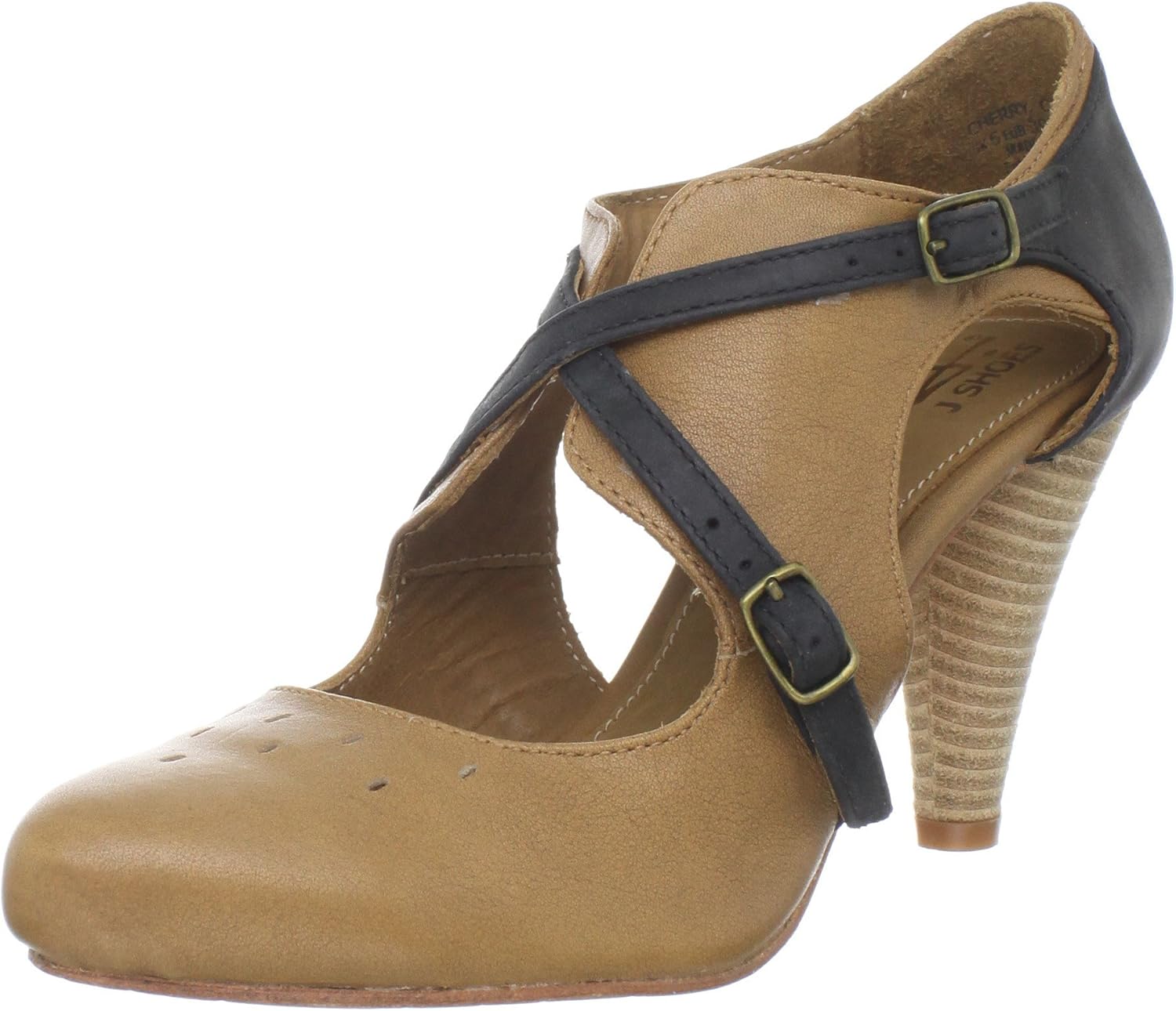J Shoes Cherry Women's Tan/Black Leather Scalloped Court Shoes C2404 5 UK 38 EU Amazon.co.uk