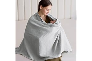 SUNSHE Muslin Nursing Cover for Baby Breastfeeding, Breathable 100% Cotton 5.6 * 2.6 FT Snap-Button Design Versatile Muslin Nursing Covers for Mom's Privacy and Baby's Comfort (Ivory Gray)