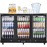 BODEGACOOLER Commercial Bar Cooler With 3 Glass Doors,12 Cu.Ft Counter Height Back Beverage Refrigerator,Display Bar Fridge with LED Lighting,Beverage Cooler for Beer Stainless Steel Top,With Casters