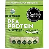 Healthier Comforts Organic Unflavored Pea Protein Powder - Low Sodium (1 lb.) | USA Grown and Processed | 100% Plant Based Protein | Kosher, Gluten Free, Non-GMO, Keto Friendly (16oz)