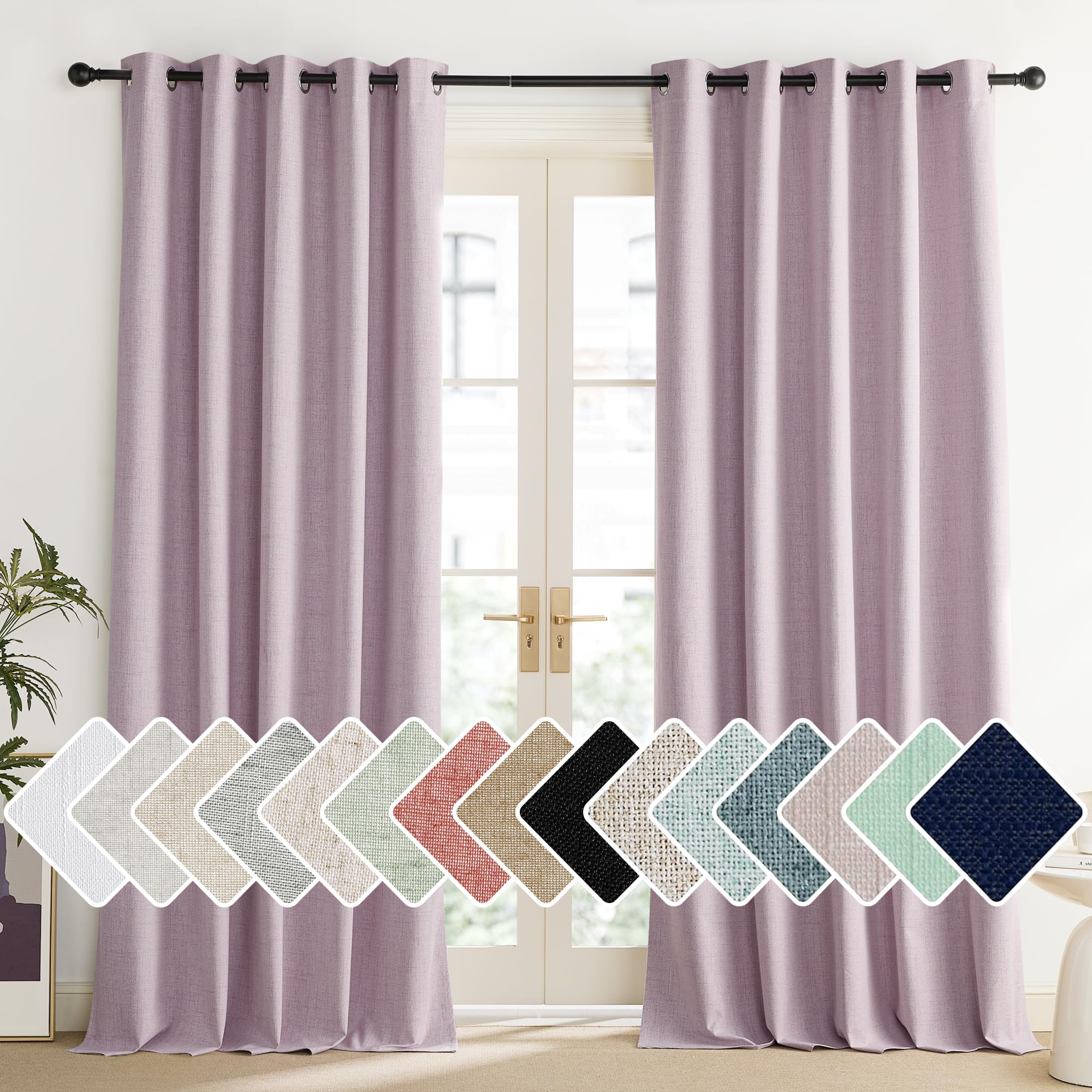 NICETOWN Pink Vintage Linen 100% Blackout Curtains for Living Room, Thermal Insulated Curtains 120“ Long, Noise Reducing Window Treatment Drapes for Home Office, 62" Wide Per Panel, Set of 2 Image