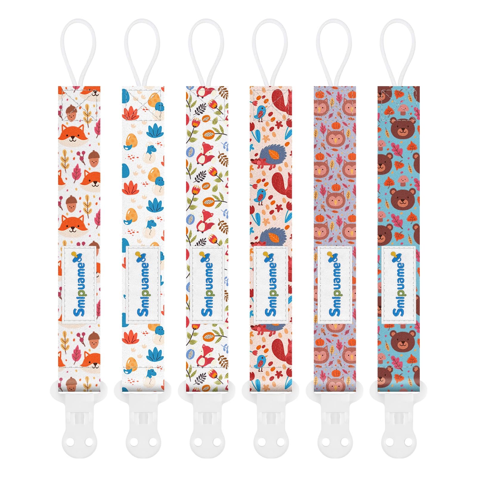Smlpuame Dummy Clip Boys,6 Pack BPA Free Soother Chain,Pacifier Holder Clips for Teether Toy,Baby Dummy Strap Clip Universal Design Fit All Pacifiers Baby Teething Toys,Newborn Baby Gift(Animal)