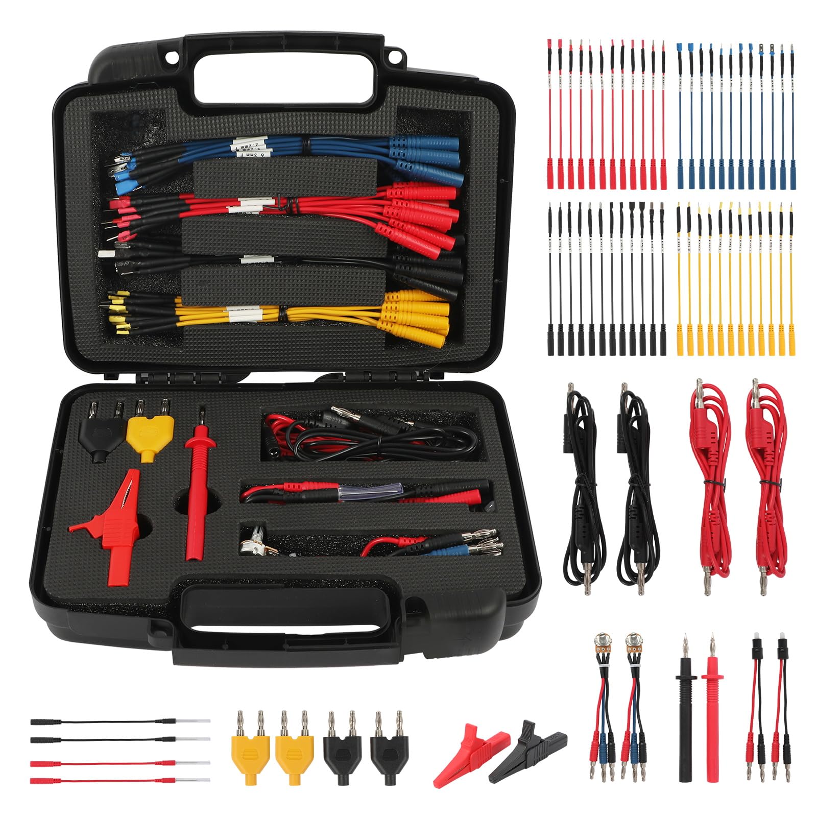 Photo 1 of AUTOOL 68PCS Multimeter Test Leads Kit, Test Leads with Replaceable Wire Piercing Probes, 32A/1000V Alligator Clips, Banana Plug Adapters, Jumpers, Extension Male to Female Connector 4mm Banana Plug
