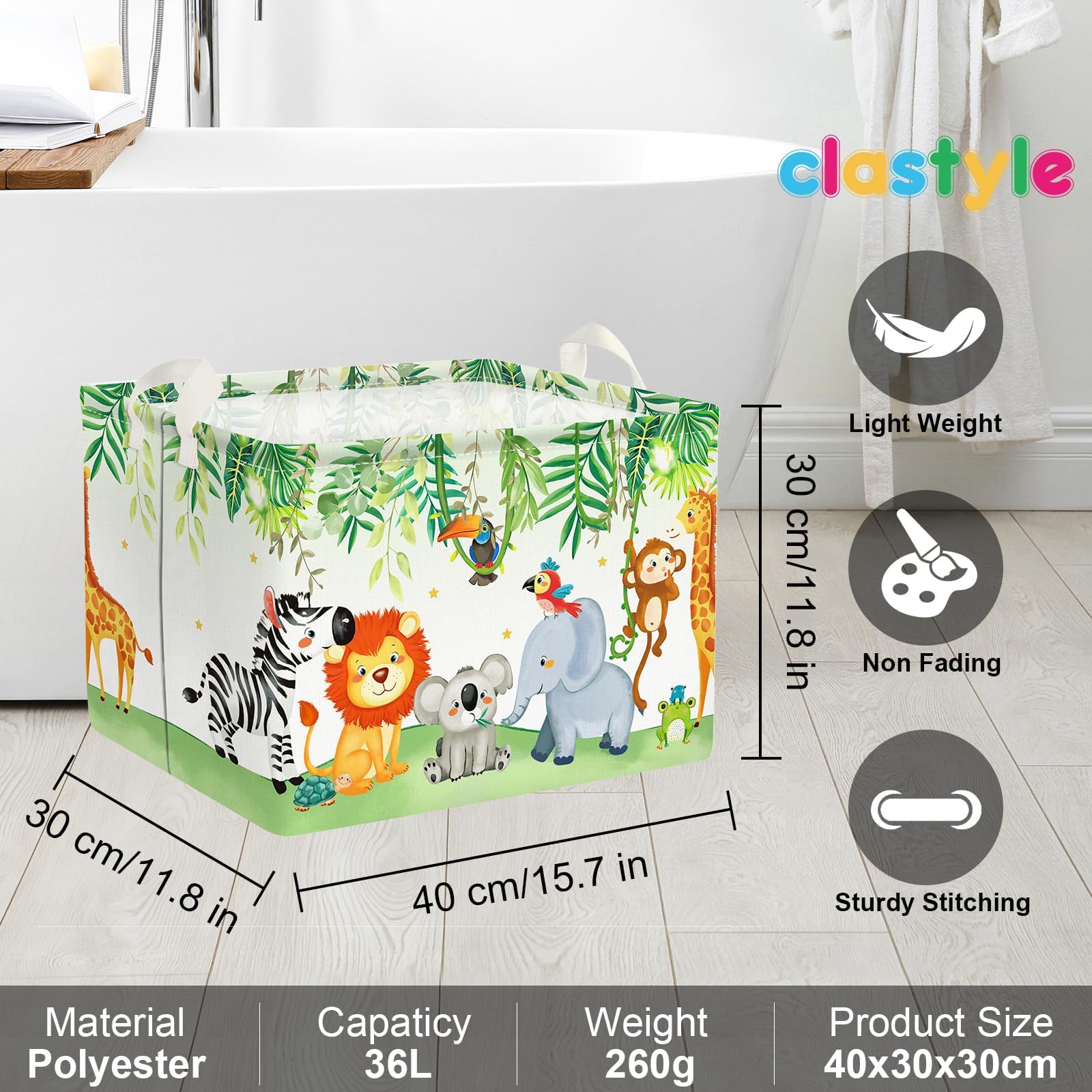 Clastyle Safari Animal Nursery Decor Kid Basket Rectangle Elephant Koala Monkey Storage Bin Collapsible Baby Clothes Toy Book Gift Basket