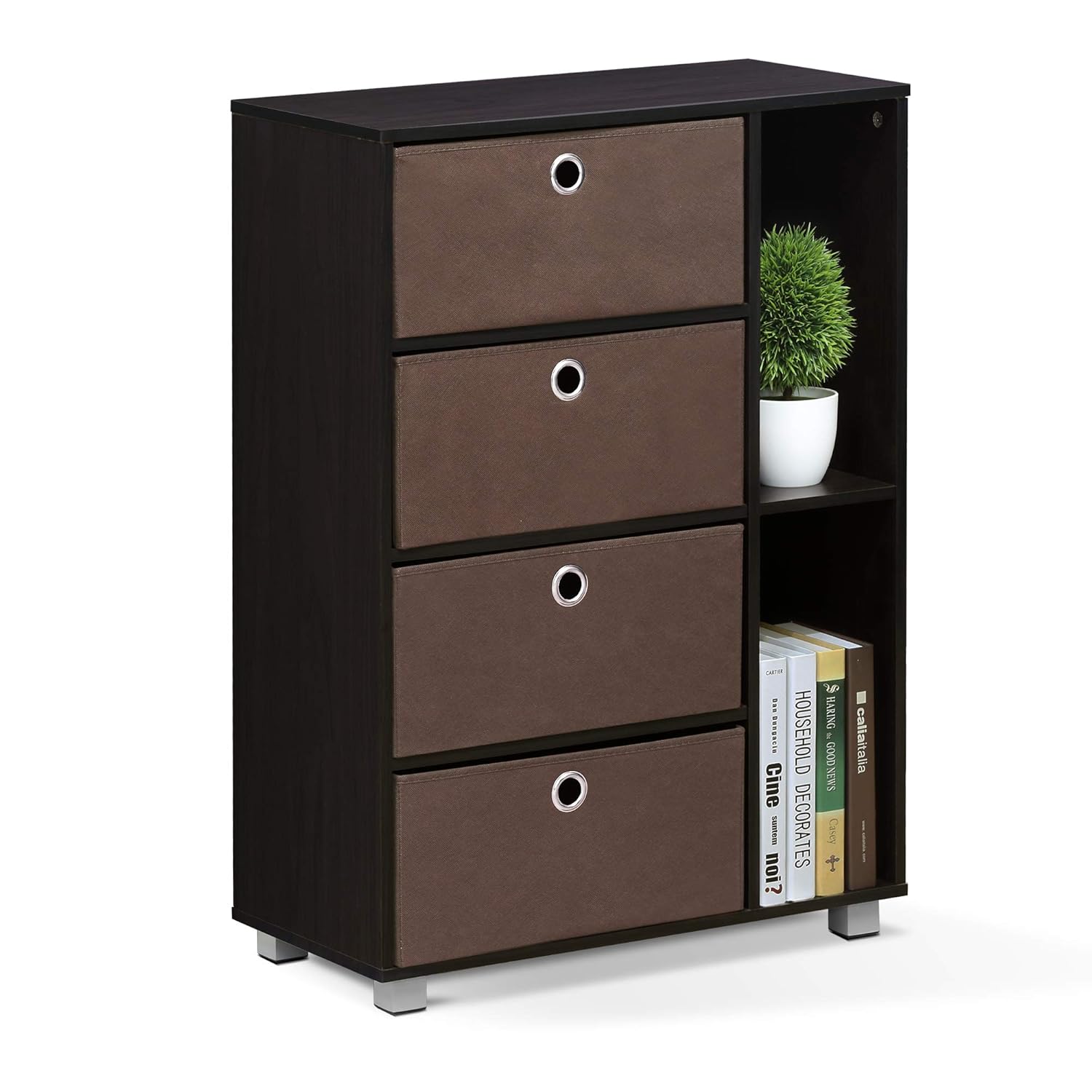 Furinno 11159dwn Multipurpose Storage Cabinet W 4 Bin Type Drawers Dark Walnut Storage Cabinets Home Kitchen