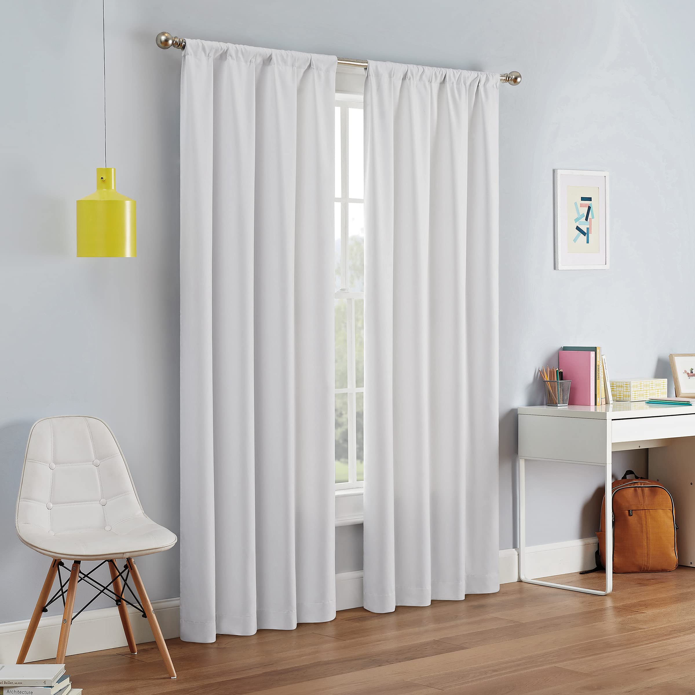 ECLIPSE Kendall Modern Blackout Thermal Rod Pocket Window Curtain for Bedroom or Living Room (1 Panel), 42 x 95, White