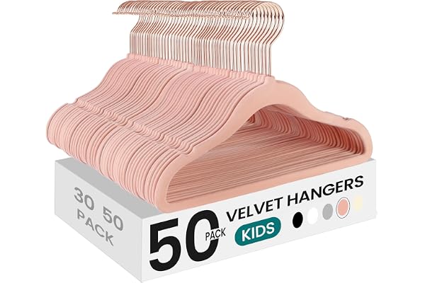SONGMICS Baby Kids Hangers 50 Pack for Closet, 11.8 x 8.1 Inches, Rose Gold 360° Swivel Hooks, Space-Saving Clothes Velvet Ha