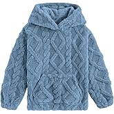 TUONROAD Girls Fuzzy Fleece Hoodies Cable Knit Warm Sherpa Pullover Sweatshirt with Pockets 6-13 Years