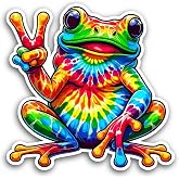 2 (Pieces) 3" and 5" Frog Peace Sign Sticker, Waterproof Vinyl Decals for Many Purpose Like Cars, Trucks, Laptops, Phones, Windows and More