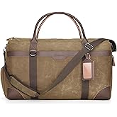 Gonex Waxed Canvas Duffle Bag for Travel, Water-resistant Vintage 55L Duffel Weekender with Shoes Compartment & Luggage Tag, Heavy-duty Overnight Bag with Suitcase Handle Sleeve for Men, Coffee