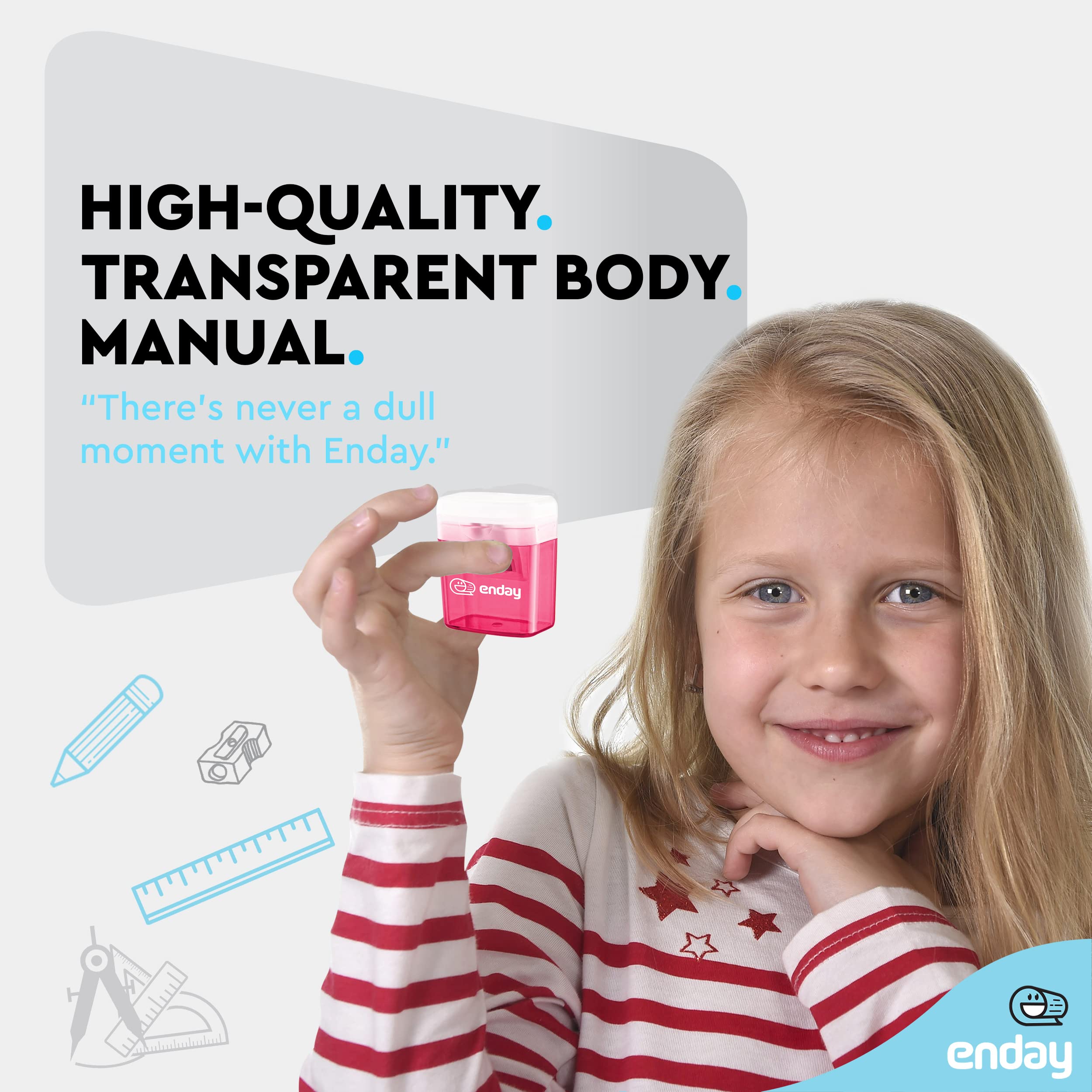 Pencil Sharpener Dual Hole Manual Pink, Jumbo Crayon Sharpener w/Cover & Bin, Handheld Pencil Sharpeners for Large & Standard Pencils, Also Available in Purple, Green, Blue, Red, Grey, 1 Pc –by Enday