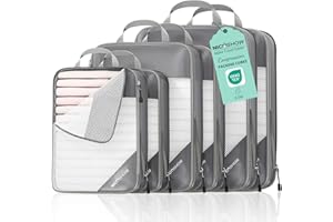 NICOSHOW 6 Set Compression Packing Cubes for Travel - Compressible, Lightweight, and Space-Saving Packing Cubes, Travel Essentials for Women, Grey