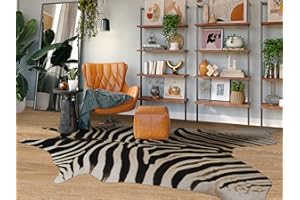 Guyi Rare Zebra Rug Faux Cowhide Rug Large Aesthetic Rugs for Bedroom Living Room Dining Room Animal Rug Cowhide Rug (Black*Yellow, XL（ 8x6 ft)