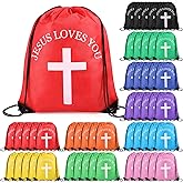 SilTriangle Jesus Loves You Drawstring Backpack Bulk Easter Church Gifts Christian Religious Gift Bag Polyester Backpack(Multicolor,50 Pcs)