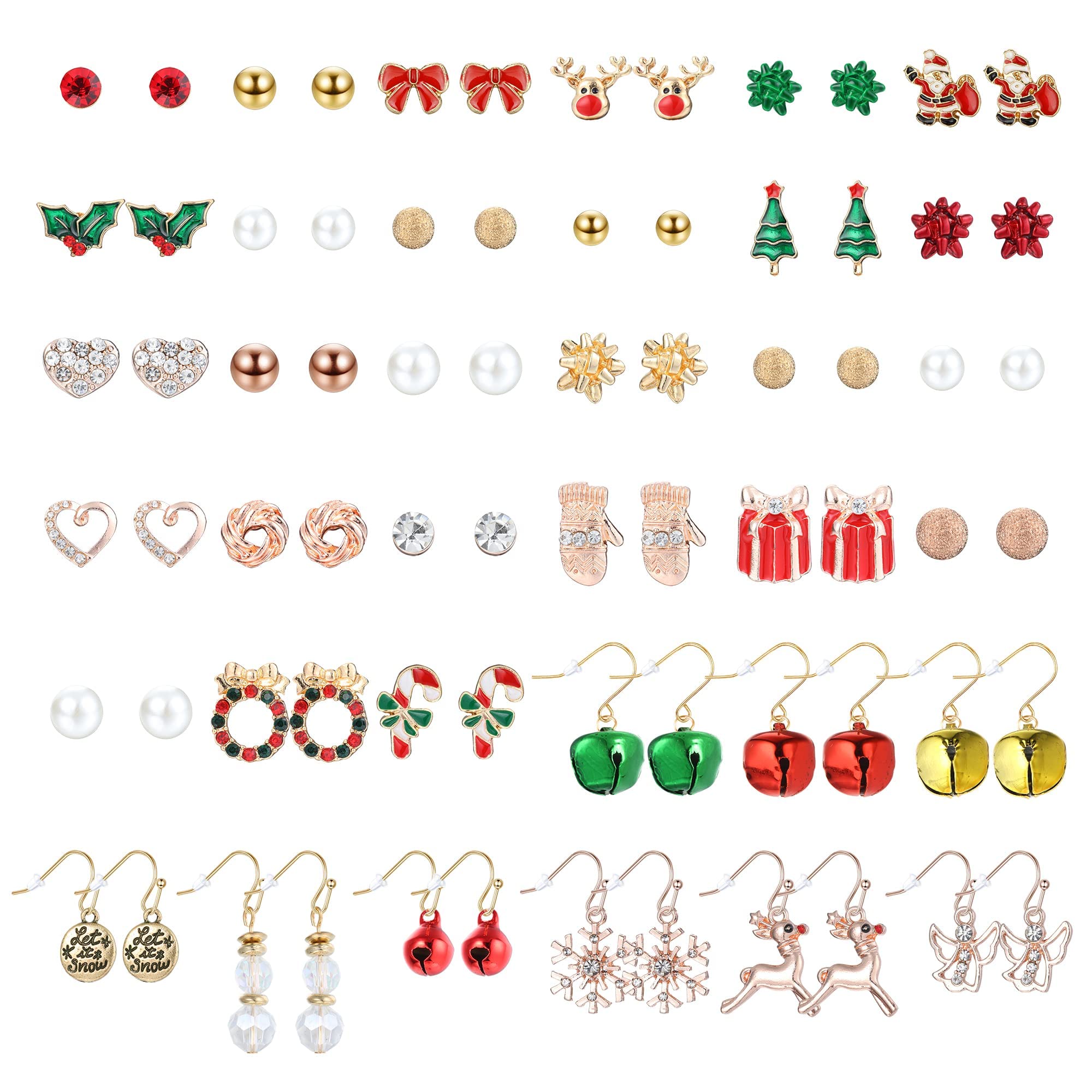 Finrezio 8-36 Pairs Christmas Earrings Dangle Earrings Set for Women Girls Christmas Earrings Christmas Tree Earrings Christmas Garland Santa Earrings Party Gift
