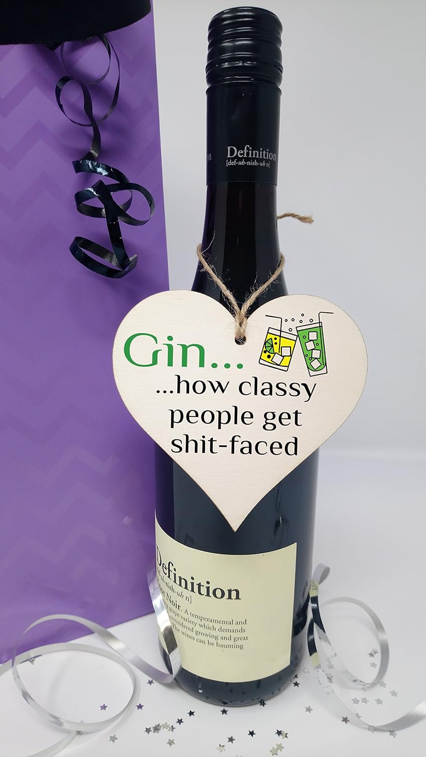 Handmade Wooden Hanging Heart Plaque Gift Perfect for Gin Lovers Novelty Funny Keepsake, Multicolor, 10 x 9.5 cm - Image 4