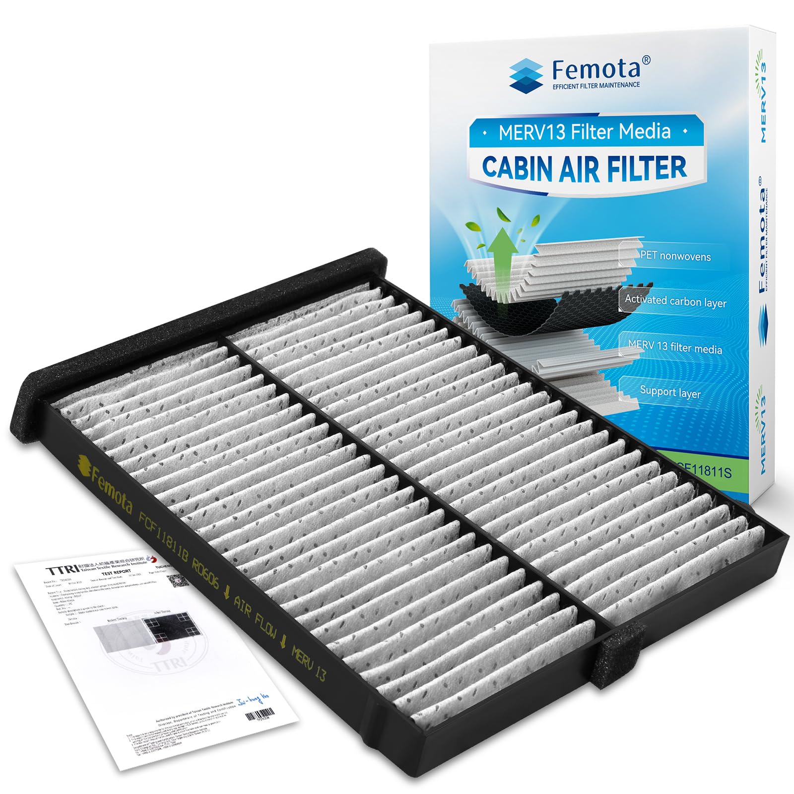 Photo 1 of Femota Tested MERV 13 Cabin Air Filter with Activated Carbon, CF11811 for Mazda 3 (2014-2018), Mazda 6 (2014-2021), Mazda CX5 (2013-2025).
