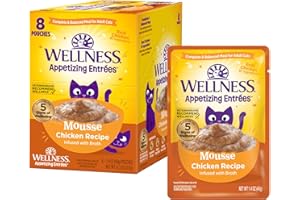 Wellness Appetizing Entrées Mousse Adult Wet Cat Food, Natural, Protein-Rich, Grain Free, 1.4 Ounce Pouch, 8 Pack (Chicken Recipe)