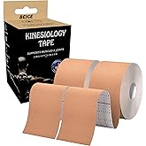 JLB Kinesiology Tape – 2 Rolls (16ft Each) – Strong Adhesion, Waterproof & Sweatproof – Latex-Free Sports Tape for Pain Relief, Muscle Support & Recovery – Physical Therapy & Athletic Tape (Beige)