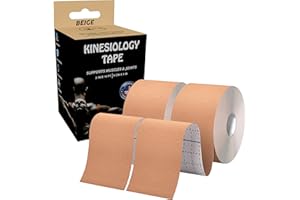 JLB Kinesiology Tape – 2 Rolls (16ft Each) – Strong Adhesion, Waterproof & Sweatproof – Latex-Free Sports Tape for Pain Relief, Muscle Support & Recovery – Physical Therapy & Athletic Tape (Beige)
