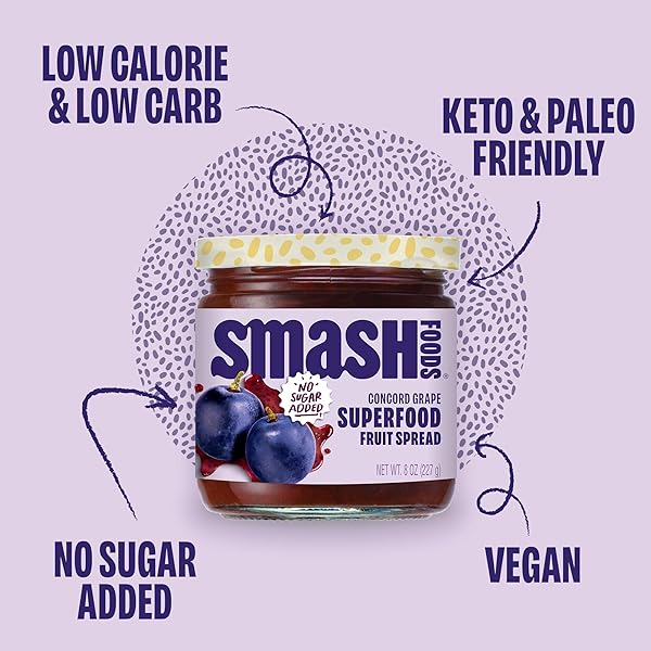 CHIA SMASH GRAPE JAM | LOW-CALORIE, NO SUGAR ADDED KETO JAM WITH UPCYCLED FRUIT & CHIA SEEDS | VEGAN, PALEO SUPERFOOD FRUIT SPREAD (1 JAR)