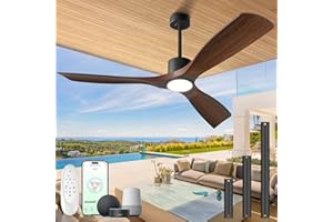 BOOSANT 52"Smart Ceiling Fan with Lights,Outdoor Ceiling Fan Work with Alexa/Gg/App/Remote,3-Color Light 6-Speed Quiet Reversible DC Motor for Patio Porch Living Room,Dark Walnut